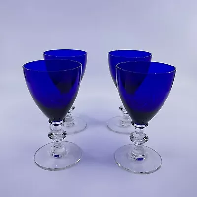 Set Of 4 Morgantown Radiant Ritz Blue Footed Wine Goblets 5 1/4” Tall • $40