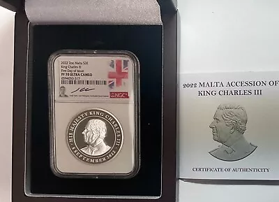 2022 Malta 3 Euro King Charles III -NGC Proof 70 -  2 Oz Silver FDOI • $225