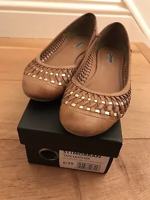 £55 • Buy Dune Tan Leather Morran Woven Ballerina Pumps / Shoes, Size 6