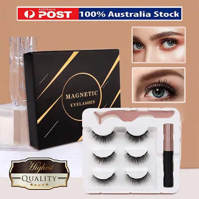 $7.99 • Buy 3 Pairs Magnetic False Eyelashes Natural Eye Lash Extension Eyeliner Tweezer Au