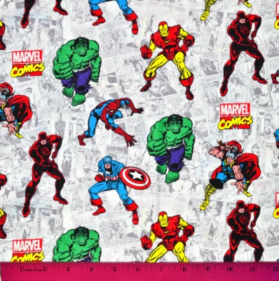 $4.98 • Buy Marvel Avengers Fabric - HALF YARD 100% Cotton Quilting Spider-Man Iron Man Hulk