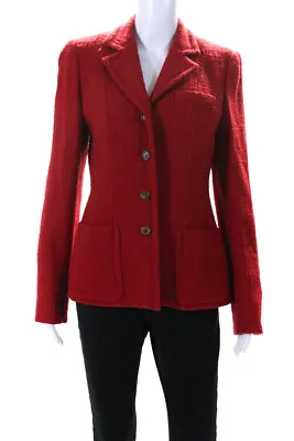 J Crew Womens Notched Collar Boucle Four Button Blazer Jacket Red Wool Size 8 • $42.69