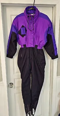 Vintage 1980s PROFILE SKI One-Piece Snow / Ski Suit Purple & Black Woman's Small • $69.99