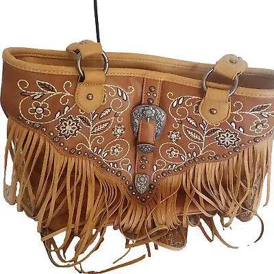 West Montana Fringe Leather Purse Cross Body Bag Tooled Shoulder Western Floral • $25