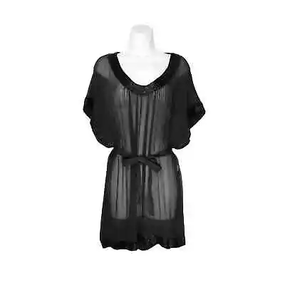 Diane Von Furstenberg Silk Black Sheer Dress Sol Two Bugle Bead DVF New Size 2 • $110.50