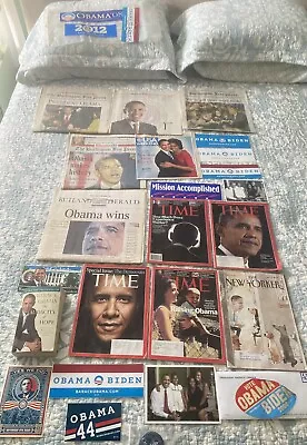 Lot Of President Barack Obama Ephemera Magazines Newspapers Bumper Stickers Book • $29.99