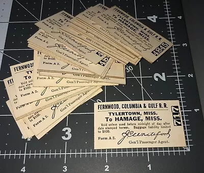 Vintage 1950s TYLERTOWN To HAMAGE MS Railroad LOT Of 28 FCGRR Train TICKETS • $44.95