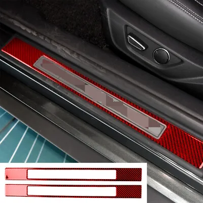 Red Carbon Fiber Door Sill Scuff Plate Guard Panel Trim For Ford Mustang 2015-22 • $35.13