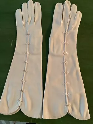 Vintage Soft Pale Pink Women’s Gloves Sz 7 Embroidery & Beads 14 Inches • $12.90