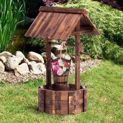 Garden Wooden Wishing Well Outdoor Planter Flower Bucket Patio Lawn Decor Rustic • $119.95