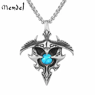 MENDEL Mens Native Indian Turquoise Cross Eagle Pendant Necklace Stainless Steel • $11.99