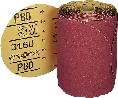 3M Red Sandpaper 80 Grit Sanding Disc Roll Of 100 For 6  DA Sander Sticky Back • $51.77