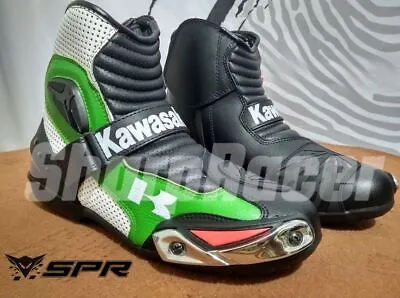 Kawasaki Motorcycle Riding Boots Genuine Leather Motorbike Racing Shoes Botas • £119.99