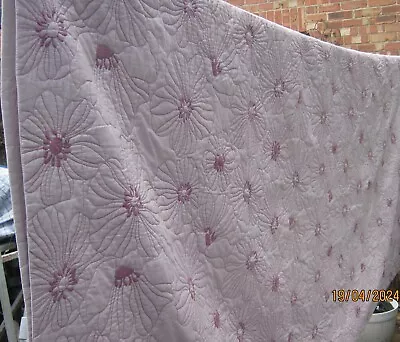 Bedspread Pink Embroidered Reversible Super King Size 230 X 264cm Cotton Quilted • £40