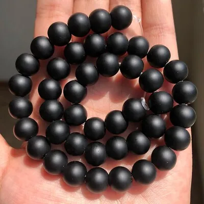 8mm Natural Stone Black Matte Onyx Agates Round Frost Beads For Jewelry Making • $6.99
