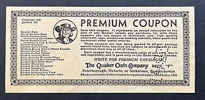 1938 Quaker Oats Canadian Premium Coupon Expired Vintage Rare Vtg • $21.25