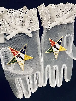  Masonic ( Eastern Star ) Worthy Matron Chiffon/Crochet White Gloves  • $12