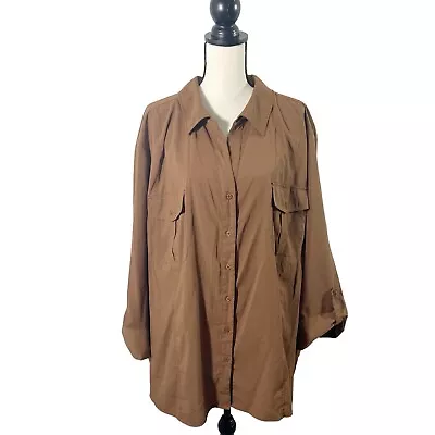 Maggie Barnes Long Sleeve Blouse Button Up Top Size 5X Brown Career Work Top • $17.95