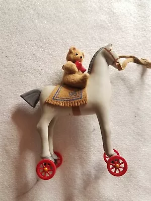 Vintage Christmas Ornament Teddy Bear On Pony Wheels Horse 1998 • $3.98