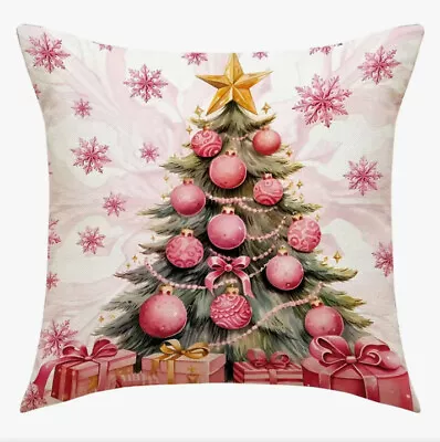 Pink Romantic Christmas Tree Christmas Throw Pillow Cover Winter Holiday Decor • $13.08