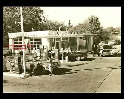 Vintage PHILLIPS 66 Gas Station PHOTO Service Station Pumps 1960s Chevy Ford Car • $5.48