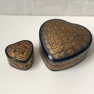 £7.50 • Buy 2 Vintage Heart Shaped  Lacquered Papier Mache Box Painted Floral Pattern