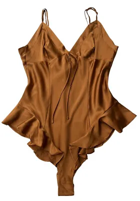 SKIMS Women's Silk Ruffle Loungewear Lingerie Teddy Bodysuit In Bronze Size M • $47.99