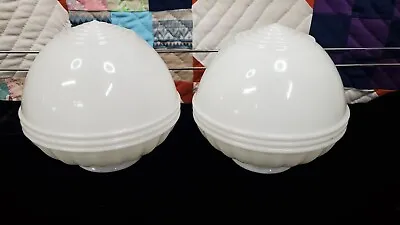 Pr. Art Deco Milk Glass Globes / Shades Bullseye Patterned 8 X9  W/ 4  Fitters • $50