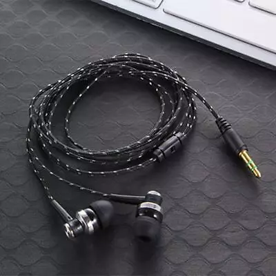 Black In-Ear Earbuds Stereo Tangle Free Braided Cable Cord Quality Sound Bass • $6.75