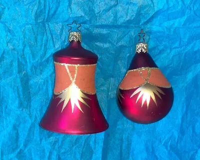 VTG INGE-GLAS Mercury Glass Bell  & Drop Ornaments Red MADE IN GERMANY • $5.50