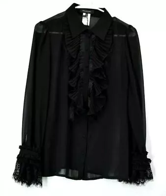 MM Couture By Miss Me Women's Size Small Black Button Up Blouse With Frills • $6.71