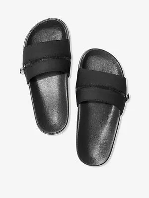 Victoria's Secret Pink Single Strap Slide Slip On Sandals Flip Flops Black L Nwt • $44.95