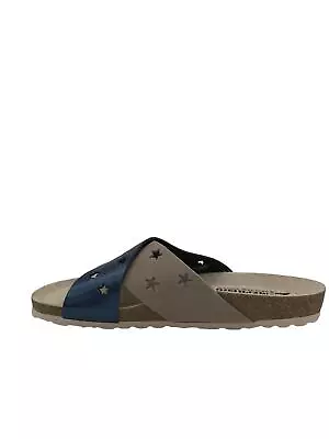 MEPHISTO Star Leather Cross Band Sandals Nanou Taupe/Blue • $35.99