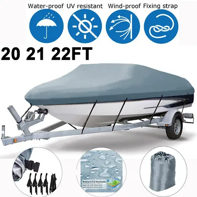 £31.29 • Buy 210D Heavy Duty Waterproof Boat Cover Fish SKI V-Hull Speedboat Marine 20-22ft