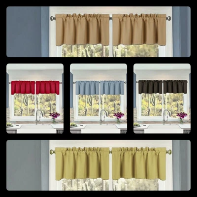 $16 • Buy 2 Piece Thermal Blackout Panel Valance For Kitchen Bathroom Short Window Unlined