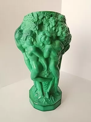 Vintage Art Deco Curt Schlevogt - Grape Harvest- Nudes Malachite Glass Vase • $76