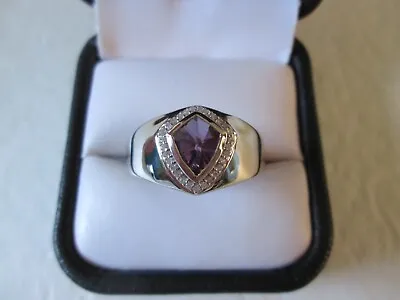 Mens Lusaka Amethyst And Zircon Platinum Over Sterling Ring (Sz 13) 1.51 Ctw • $47.40
