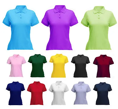 Ladies & Girls Pique Polo T Shirt Size 8-22 - WOMENS CASUAL PLAIN SHORT SLEEVE • £9.99