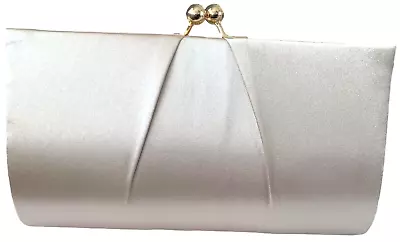 £23.99 • Buy Clutch Bag Ladies Pale Mushroom Champagne Coloured Clasp Top Satin Evening Purse