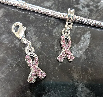 Breast Cancer Awareness Ribbon Pink European Charm Or Clip On • £2.50