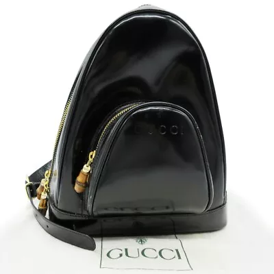 $188.10 • Buy GUCCI Logo Bamboo One Shoulder Backpack Bag Enamel Black Made In Italy M196