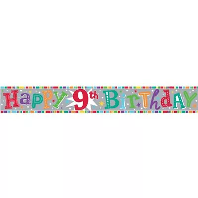 9ft Happy 9th Birthday Holographic Foil Banner Age 9 Party Decorations • £1.99