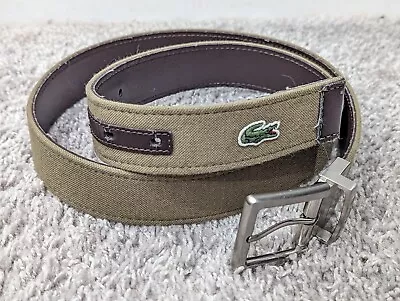 Lacoste Leather Canvas Green Silver Buckle Men's Belt 25103 Size 38 • $42.50