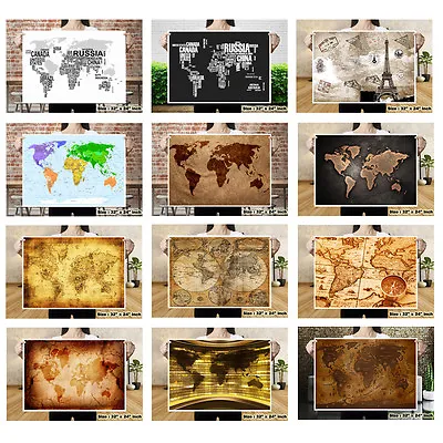 Poster World Map Abstract Art Drawing Silk Fabric Canvas 24x32 Wall Decor W4 • $18.83