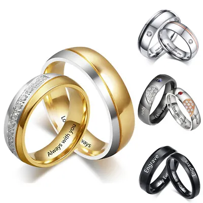 Personalized Wedding Ring Anniversary Promise Band For Men Women Wife Husband • £13.19