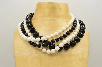 Vintage Collar Necklace Black White Beaded Thick Chunky Multi Layered NOS 80s W3 • $13.96