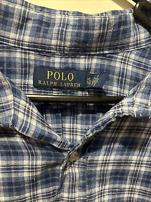 Ralph Lauren Checked Navy/ White/denim Blue Strip Long Sleeve Shirt • $30