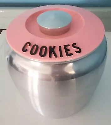 Vintage Pink Kromex Cookie Jar Canister Spun Aluminum Mid Century Mod Retro • $75