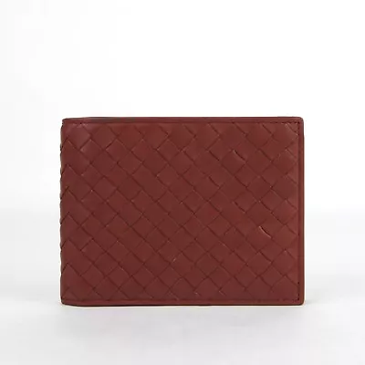 Bottega Veneta Men Brick Red Leather Intercciaco Woven Bifold Wallet 148324 6332 • $281.99