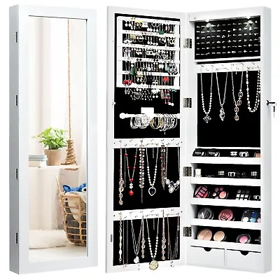 2 IN 1 Mirror Jewelry Cabinet Wall Mounted/Door Hanging Jewelry Armoire Storage • £64.95